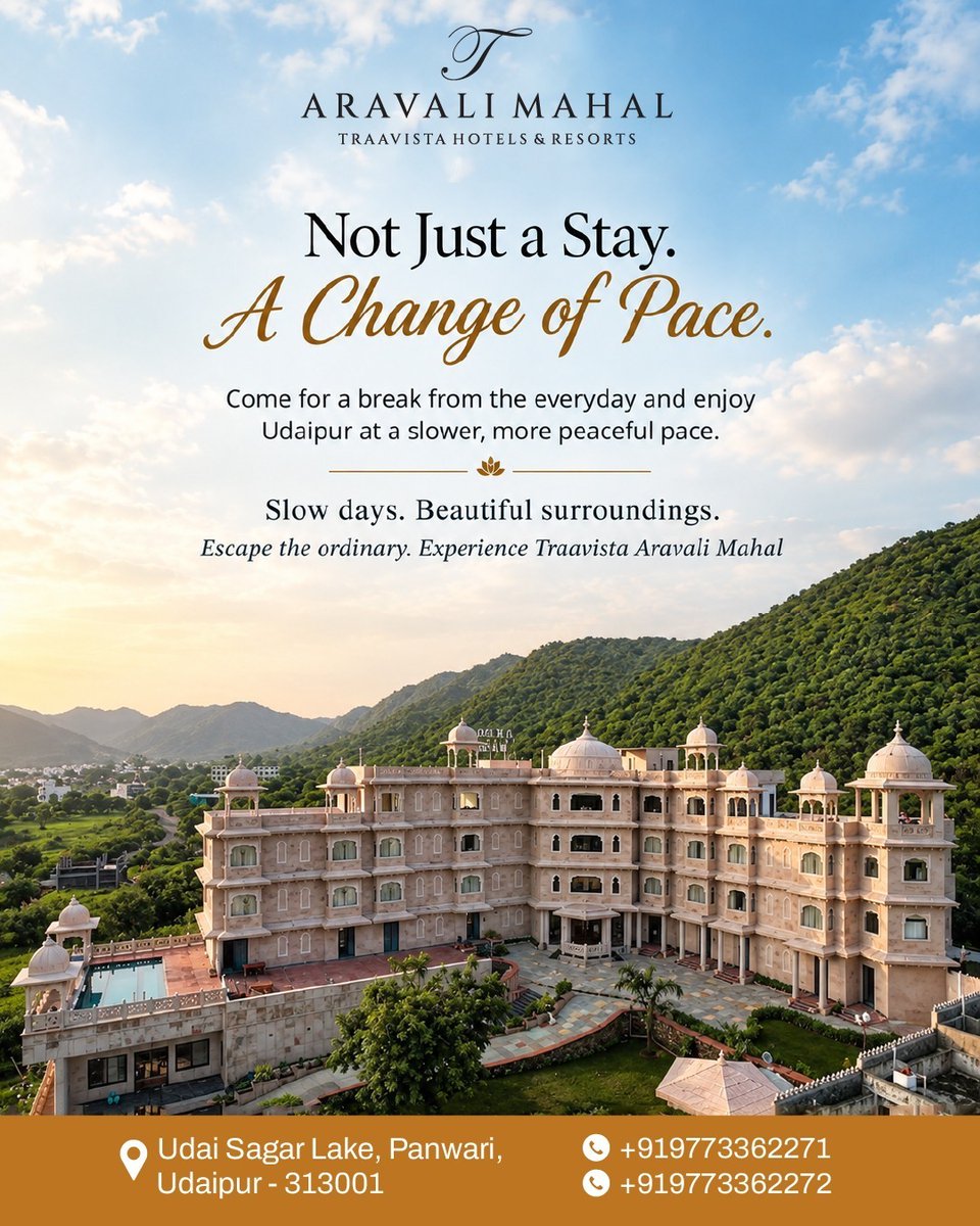AravaliMahal's tweet photo. Not Just a Stay — A Change of Pace 

Escape the everyday and discover peaceful moments at Aravali Mahal, Udaipur. Beautiful surroundings, Rajasthani charm, and a stay to remember.

📞 +91 97733 62271 | +91 97733 62272
🌐 https://t.co/3mrC8qeYRl
#AravaliMahal #Udaipur https://t.co/GNcPBDMMVB