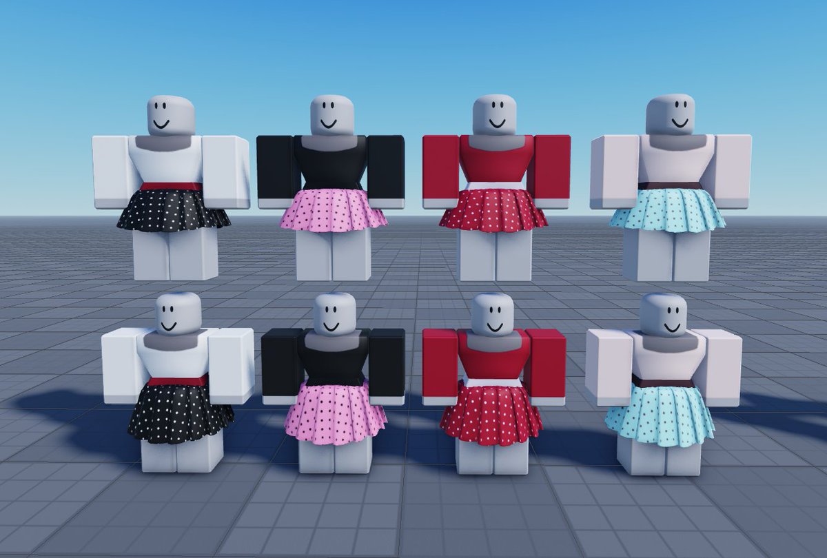 Wellimtoast's tweet photo. Alright go have fun, the polka dot skirts for 1.0 &amp; 2.0 + the simple color variants of the 1.0 skirts are out! 🌟

Find em here! -> https://t.co/a3VJTaaYVI

Made some simple classic styled tops to match with each skirts color :]

#RobloxUGC #Roblox #RobloxDEV #UGC https://t.co/kRj9bR0gHW