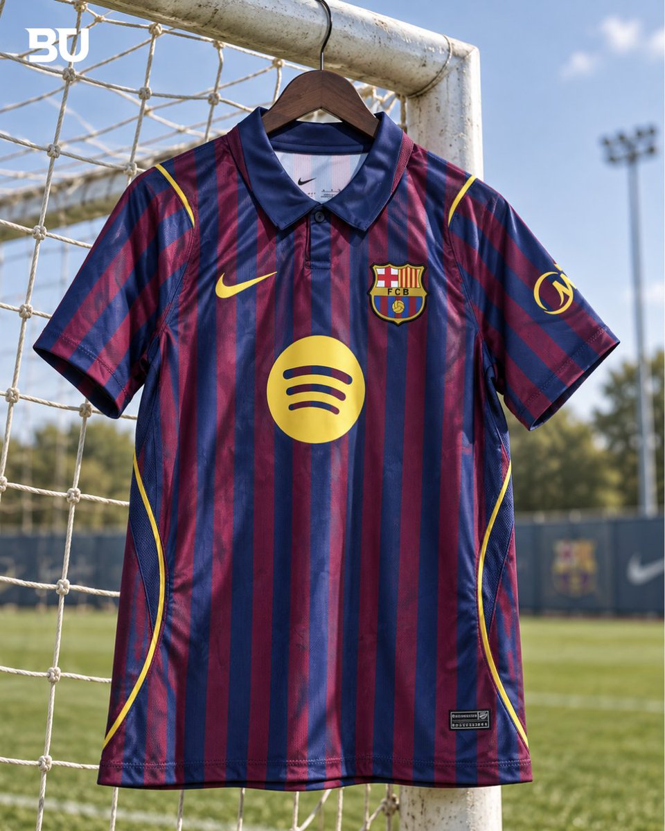 BarcaUniversal's tweet photo. 🚨 MAJOR BREAKING: Leakers have revealed an early design of Barcelona's home kit for the 2027/2028 season.

The kit is 80% accurate, as per Footy Headlines. https://t.co/bTzrENtim4