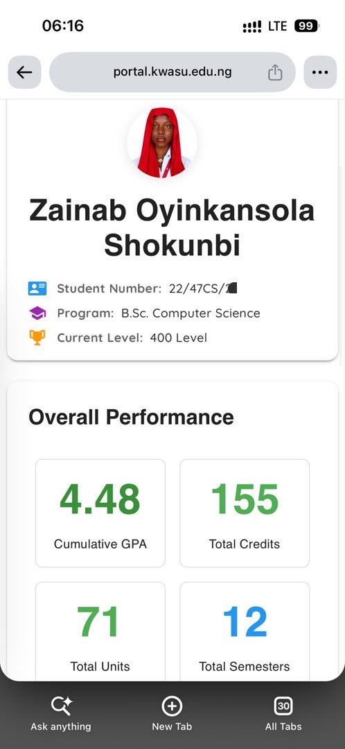 theZainabO's tweet photo. I started this journey with a 3.5 CGPA and made my way to 4.48/5.00.
https://t.co/jwnuu4RIaE. Computer Science, bagged! 🎓
Second Class Uppest Division.
Grateful to God!🤍 https://t.co/bx5nJqgjhh