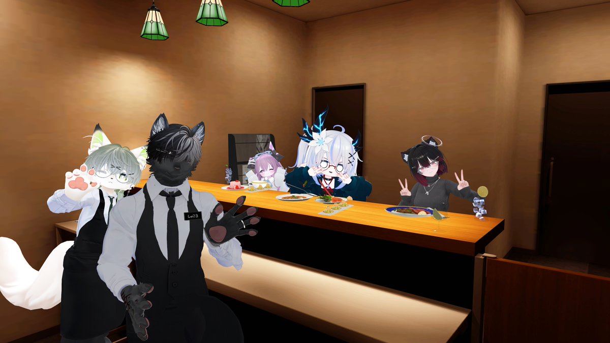 BarAurcus's tweet photo. 先日、BAR Aurcusの練習会を行いました！
実際の営業を想定しながら、接客の流れやご案内、会話の進め方などを確認しました🍸
本番で皆さまをお迎えできる日を楽しみに、引き続き準備を進めていきます！

ご協力いただいた皆さま、ありがとうございました！
＃BarAurcus　＃VRCイベント https://t.co/pdda5RP7hY