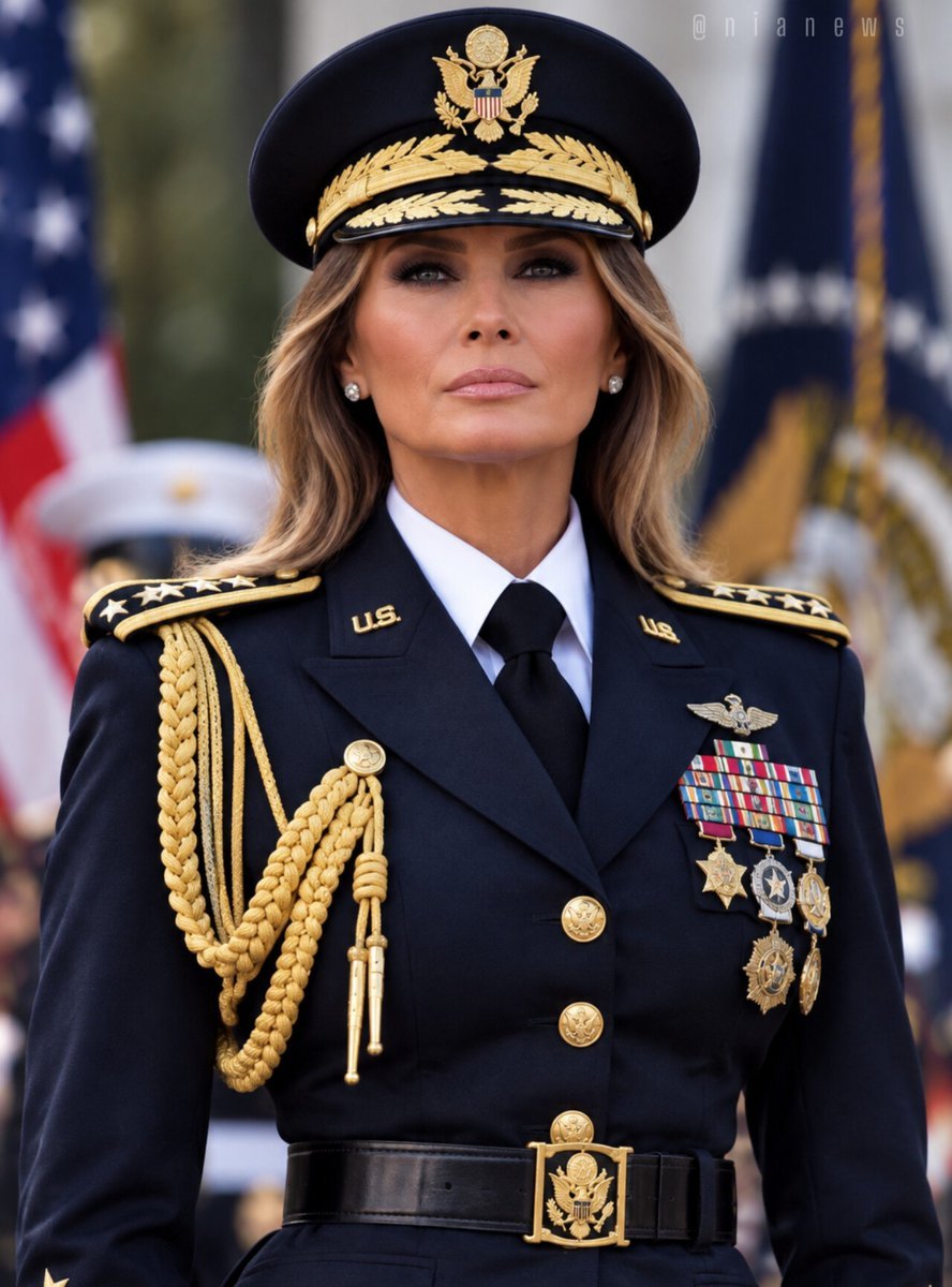ladymelenaia's tweet photo. What's the first thing come to your mind when you see Melania in military uniform?

She has this caliber, she's smart, intelligent, patriotic, and Brave. https://t.co/uFrW69i5tn