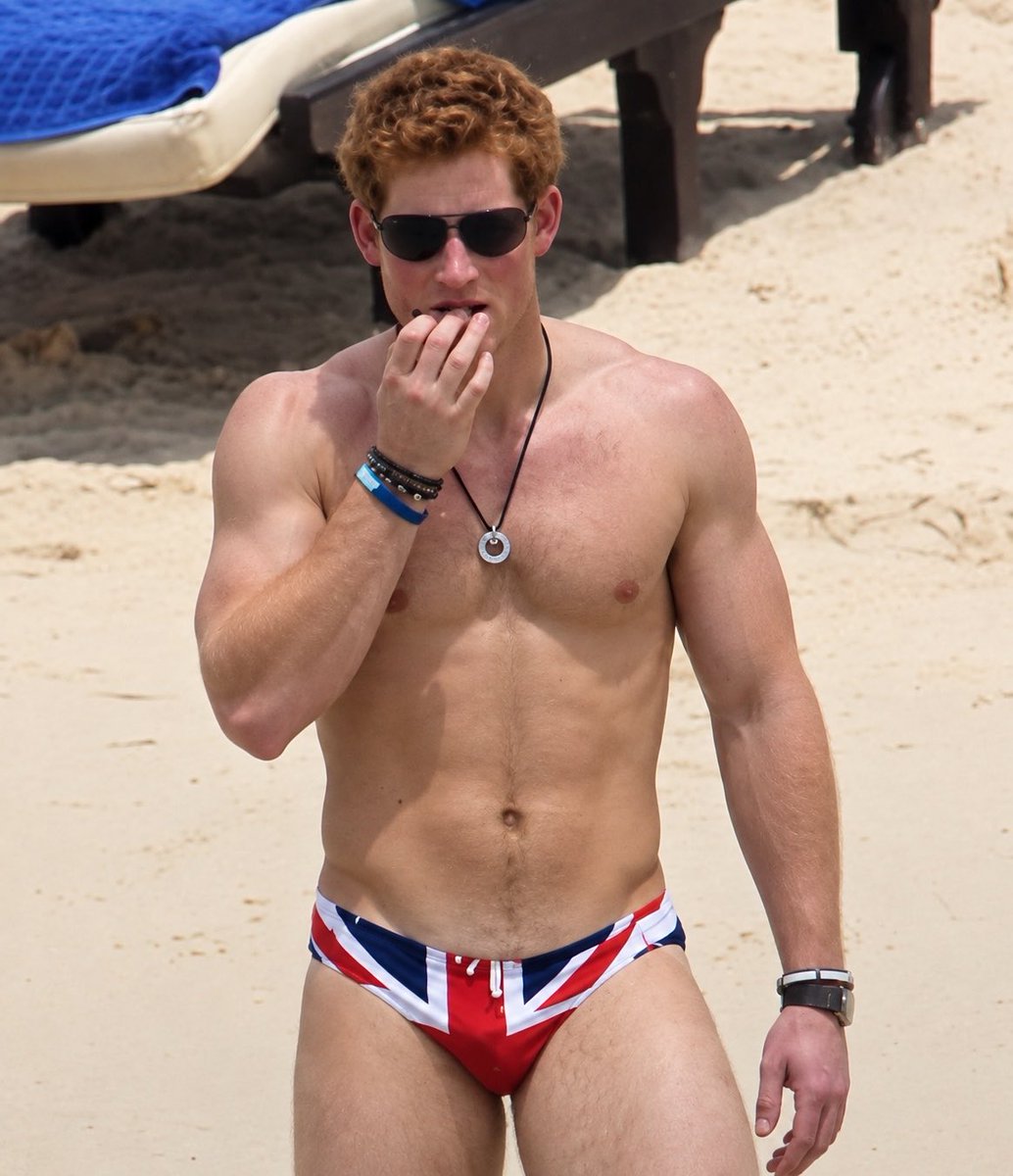 Plottwistaddict's tweet photo. Prince Harry Turns Heads Shirtless in a Union Jack Swimsuit https://t.co/CujzW2eFSB