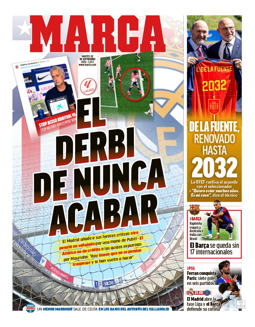 besoccer_ES's tweet photo. ¡Buenos días! 💚

Repasamos las portadas de la prensa deportiva de este martes 22 de septiembre🗞️

La resaca de la polémica del derbi, protagonista https://t.co/v6YQYnieZe