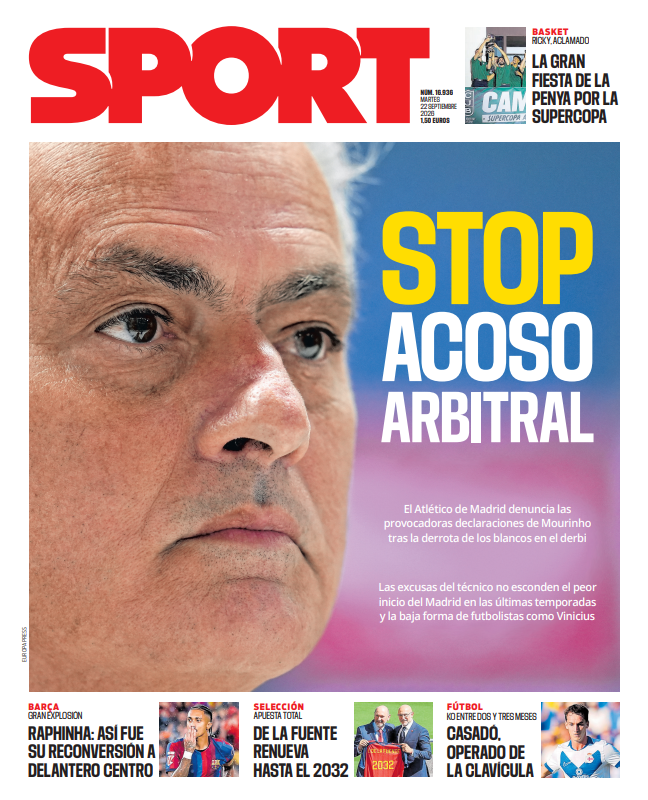 besoccer_ES's tweet photo. ¡Buenos días! 💚

Repasamos las portadas de la prensa deportiva de este martes 22 de septiembre🗞️

La resaca de la polémica del derbi, protagonista https://t.co/v6YQYnieZe