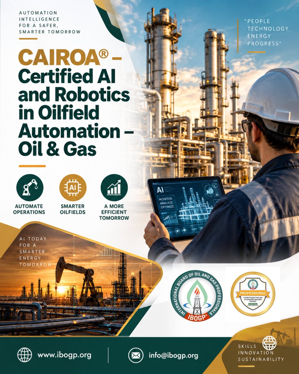 Ibogp_'s tweet photo. The oilfield is becoming more autonomous—and robotics is moving from the future into real operational environments. 🤖⚙️

#oilandgas #robotics #digitaloilfield #iot #energytechnology #cairoa

📩 CONTACT

📧 info@ibogp.org

🔗 Certification URL:
https://t.co/50Qbhthnfc https://t.co/2l68gFOEN0