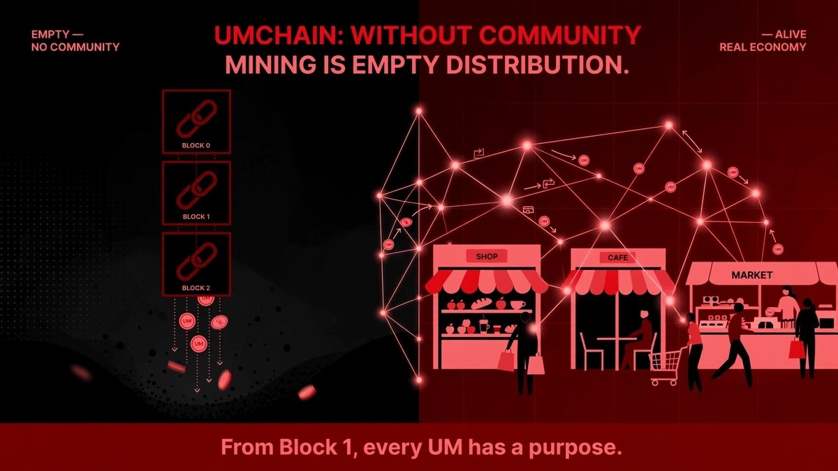 UmchainL1's tweet photo. Without a community, mining is just empty distribution. We need a minimum of UMers ready so that from Block 1, every mined UM has a shop to be spent in, a customer, a real utility. We are not launching a coin to be speculated, we are launching an economy to be lived. https://t.co/pcb5BpnoOZ