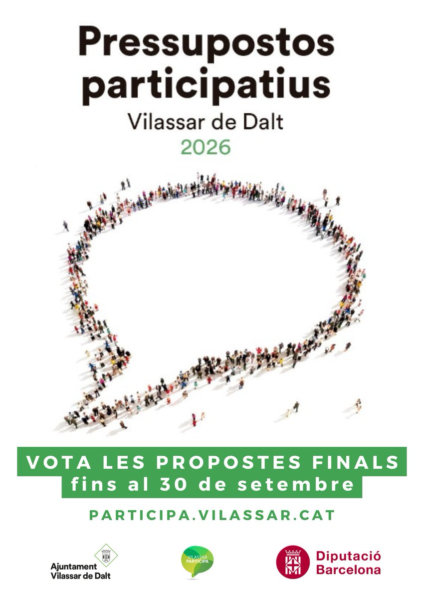 vilassardedalt's tweet photo. RECORDA‼️

🗳️ Fins al 30 de setembre està obert el període de votació per escollir les propostes guanyadores dels Pressupostos Participatius 2026. De les 11 propostes finalistes en sortiran les guanyadores que es faran realitat amb 125.000 € del pressupost municipal. https://t.co/non7hpQ8V1