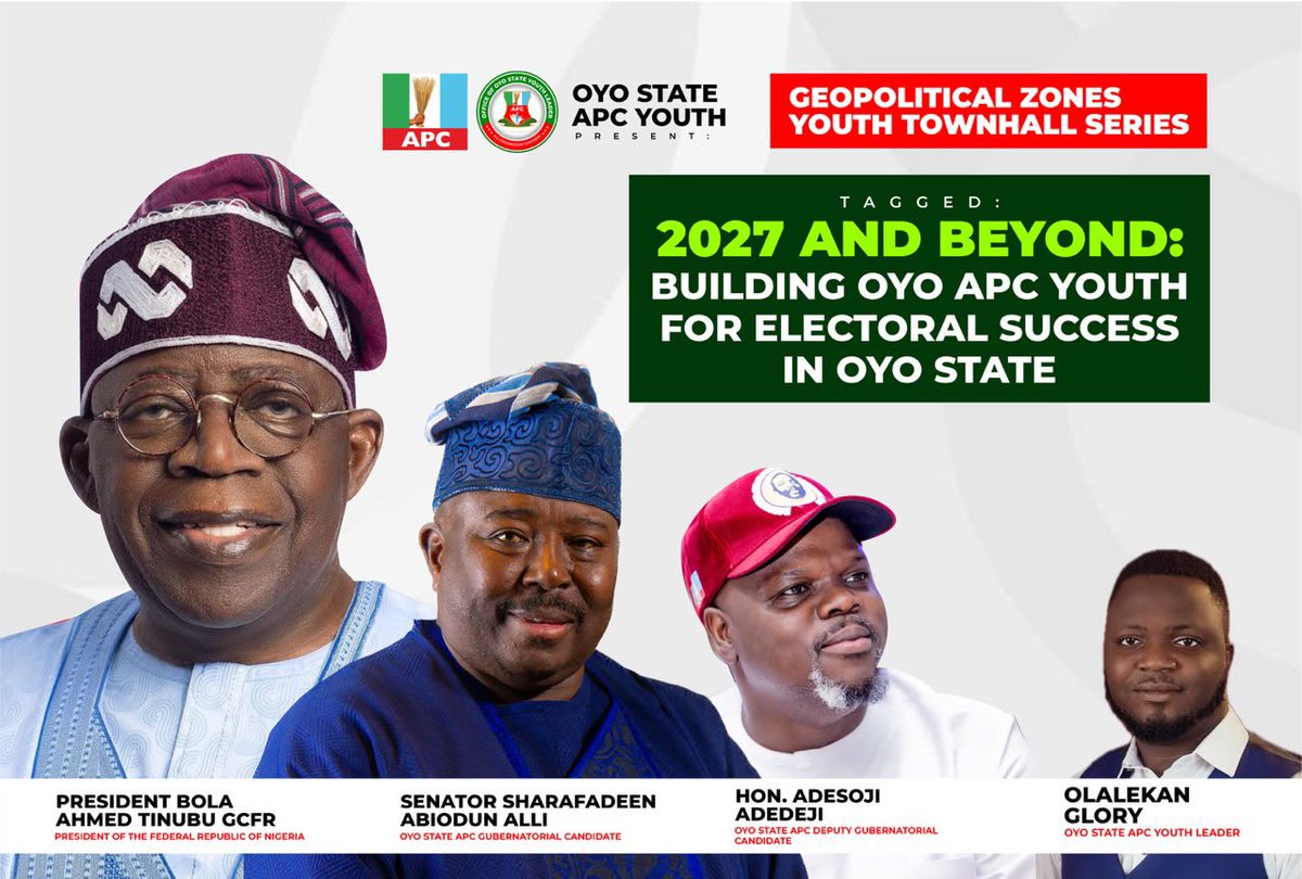 sanusi1995's tweet photo. The future of Oyo APC cannot be discussed without putting young people at the centre of the conversation.

The Geopolitical Zones Youth Townhall Series creates a platform for young members to engage, exchange ideas and discuss the role of youth in shaping the party organisation and electoral activities beyond 2027.

From grassroots participation to leadership development, mobilisation and stronger internal engagement, the conversation is about preparing a new generation to take greater responsibility within the political process.