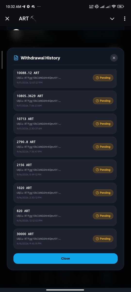 Mehedi20181's tweet photo. ⚠️ SCAM ALERT ⚠️
Do not waste your time with @ART_Token_Web ! ❌
I referred over 1,100 people, yet every single withdrawal request remains stuck on "Pending" with zero payouts received. Stay clear and don't fall for it!
  
#CryptoScam #ARTToken #ScamAlert #Web3 #AirdropScam https://t.co/uUcKx1WCGc