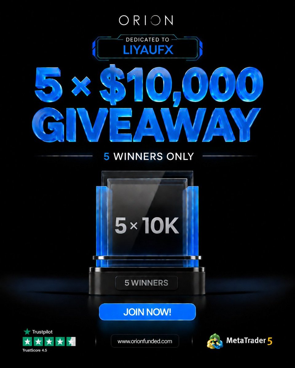 LIYAUFX1's tweet photo. Let’s host 5x 10k$ giveaway at @Orionfundedcom 
Rules: 
• Follow @LIYAUFX1 @Orionfundedcom @OrionAffiliates
• Engage at @Orionfundedcom pin post like comment and retweet 
• Tag 3 Active Traders 
• Join TG community https://t.co/QfD3FYkeDy
. Also follow: @piphunter01 @TheEliteTrader_ @1HUMBLEX @YusupGhost @maheerpips
 Winners in 5 days time good luck
