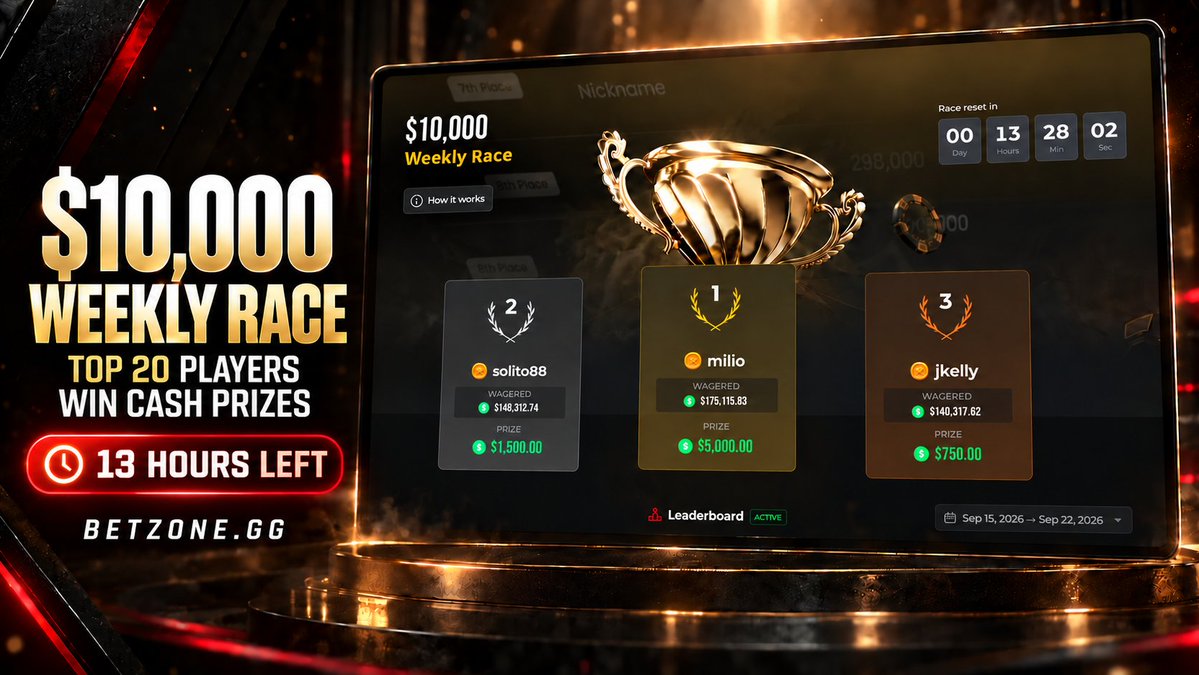 betzonegg's tweet photo. 🏆 $10,000 WEEKLY LEADERBOARD 
⏰ Ends in only 13 HOURS

💰 Top 20 players win cash prizes! https://t.co/SJv7jL0lgd