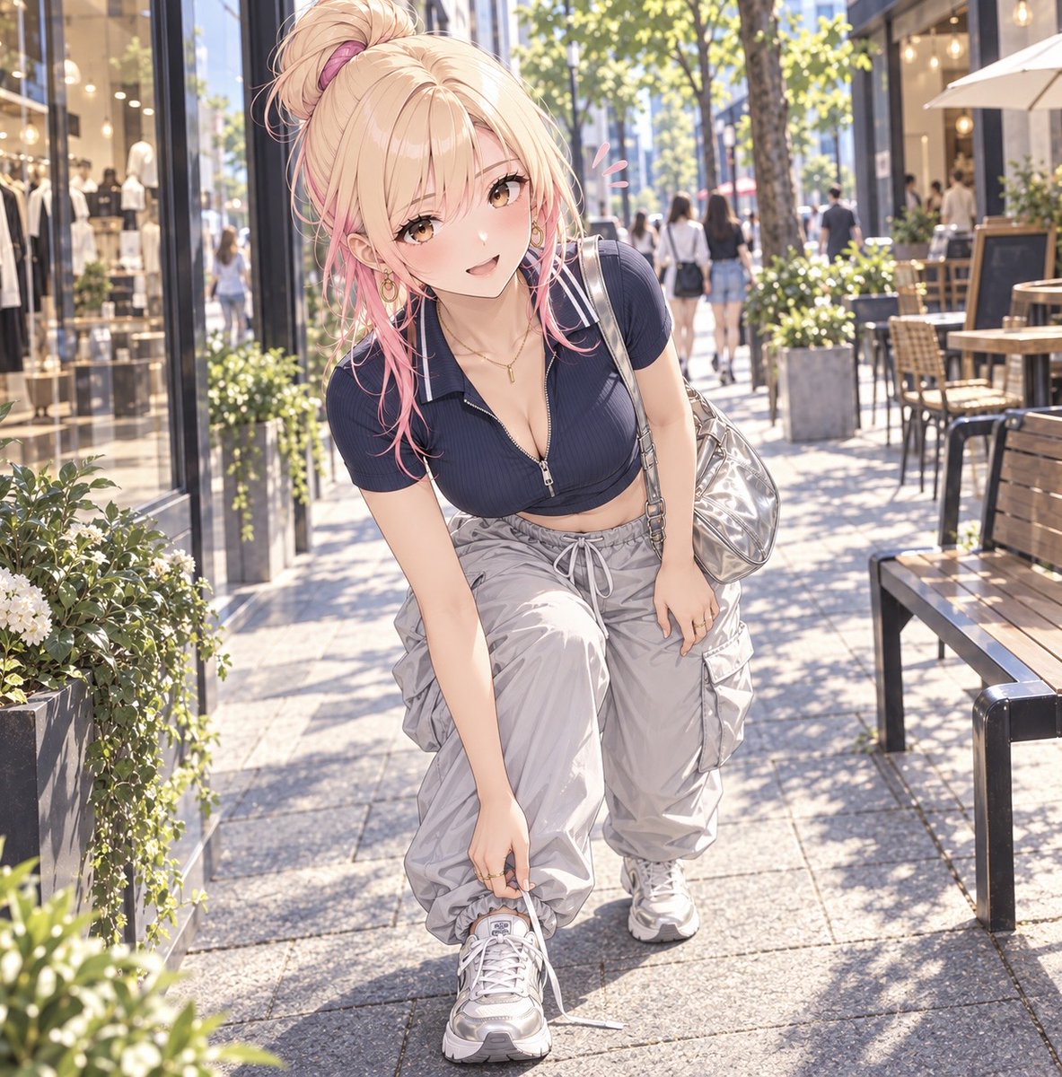 Karadajikan's tweet photo. 新しいスニーカーでお出かけ🌸👟
…って思ったら、もう靴ひもほどけてる😂

#AIイラスト #AI美女 #AIイラスト好きさんと繋がりたい #AIart https://t.co/rXShlpPzdv