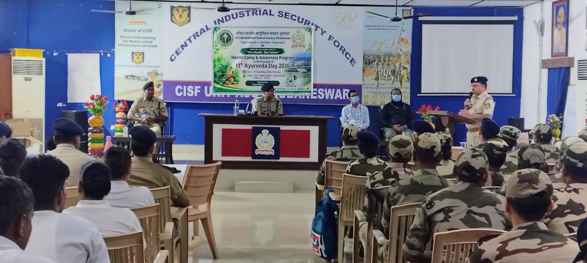 AIIMSBhubaneswr's tweet photo. On the occasion of 11th #AyurvedaDay, the Department of #AYUSH, @AIIMSBhubaneswr, organised a Health Camp and Awareness Programme at the #CISF Headquarters, Bhubaneswar Airport. The dedicated AYUSH team, provided health services, consultation and wellness guidance.
@MoHFW_INDIA https://t.co/Bul91bKCzc