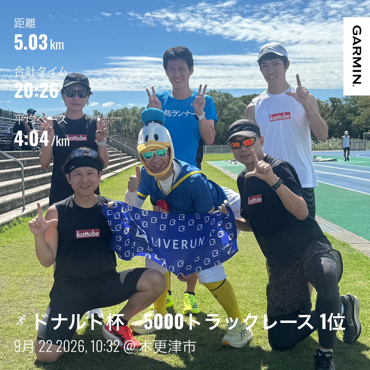 kara4925's tweet photo. 奇跡的に会場到着💦ドナルド杯10:30に5000m1組目がスタート（登録参加20名）💨アウトからインに入り二位の位置に中盤に入りトップとは30m差💦暑い🥵💦強風🌪️でベストタイムがでず。しかし残り4周でトップとの差を縮めラスト2周でトップへ、そのまま走り一位に‼️やったー😭‼️20:26で20分は切りできず😩 https://t.co/qzaD847h5P