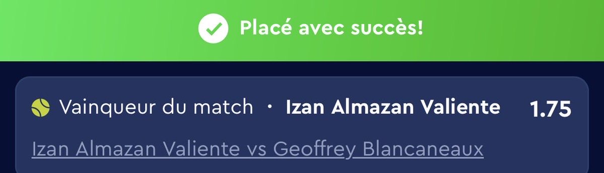 HighfootOx's tweet photo. 🚨 PRONOS DU JOUR 1 🚨

Du tennis au programme aujourd'hui ! 🎾

🎾 Izan Almazan Valiente vs Geoffrey Blancaneaux (10h00)

🎯 Le Simple :
👉 Vainqueur du match : Izan Almazan Valiente
📊 Cote : 1,75

On vise la victoire sur les courts 💥

🔔 Active les notifications pour ne rien rater ! 🚀

#teamparieur #PronoDuJour #Tennis #ParisSportifs #BettingTips