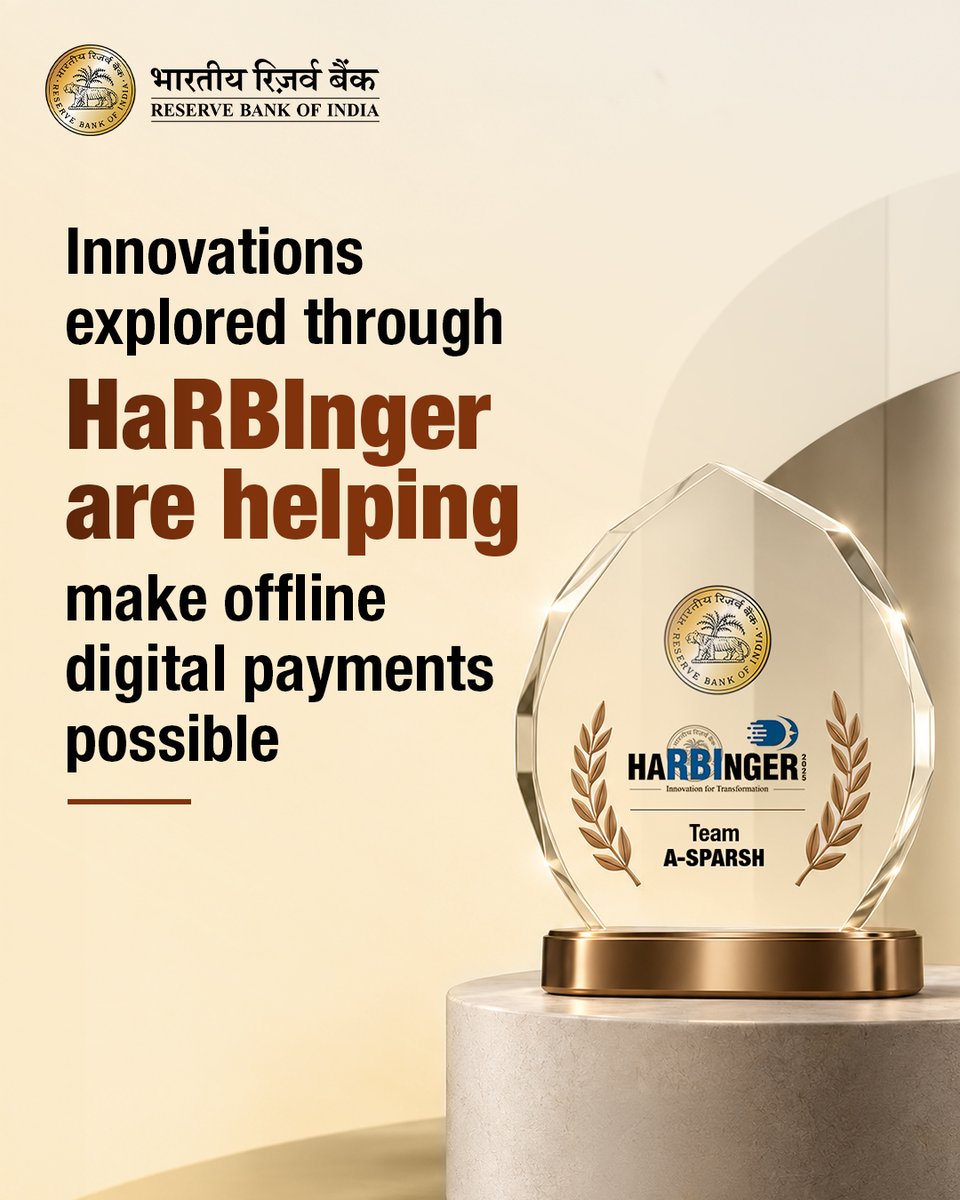 RBI's tweet photo. What if you could make payments - even without internet connectivity?

Through HaRBInger, RBI is encouraging innovations that reimagine the possibilities of digital payments, such as enabling offline e₹ transactions using Bluetooth and NFC.

Because the future of payments should work everywhere, in every situation.

#HaRBInger #RBIInnovationHub #DigitalPayments #e₹ #eRupee #Innovation