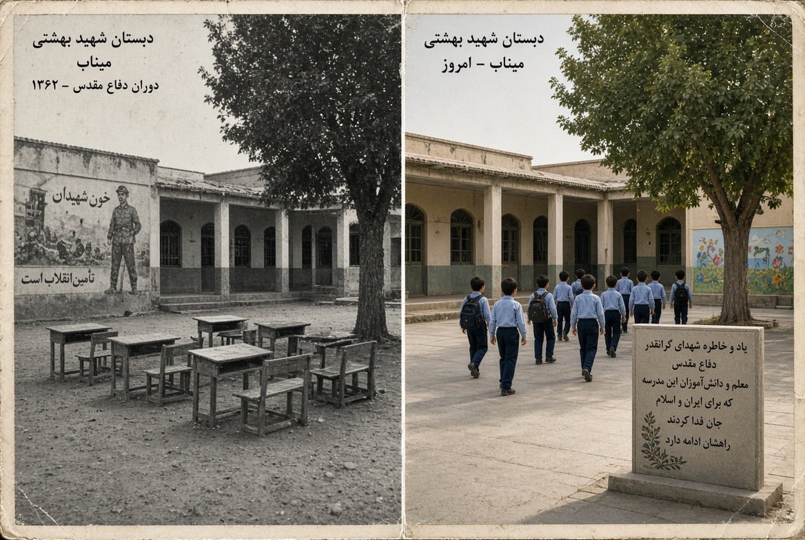 Roshanaee1323's tweet photo. این عکس از حیاط مدرسه‌ای در میناب است. همان مدرسه‌ای که چند دانش‌آموزش دیگر برنگشتند. میراث مقدس، فقط روی کاغذ نیست. #مهر_مقاومت #میراث_مقدس https://t.co/OuuSo30ffD