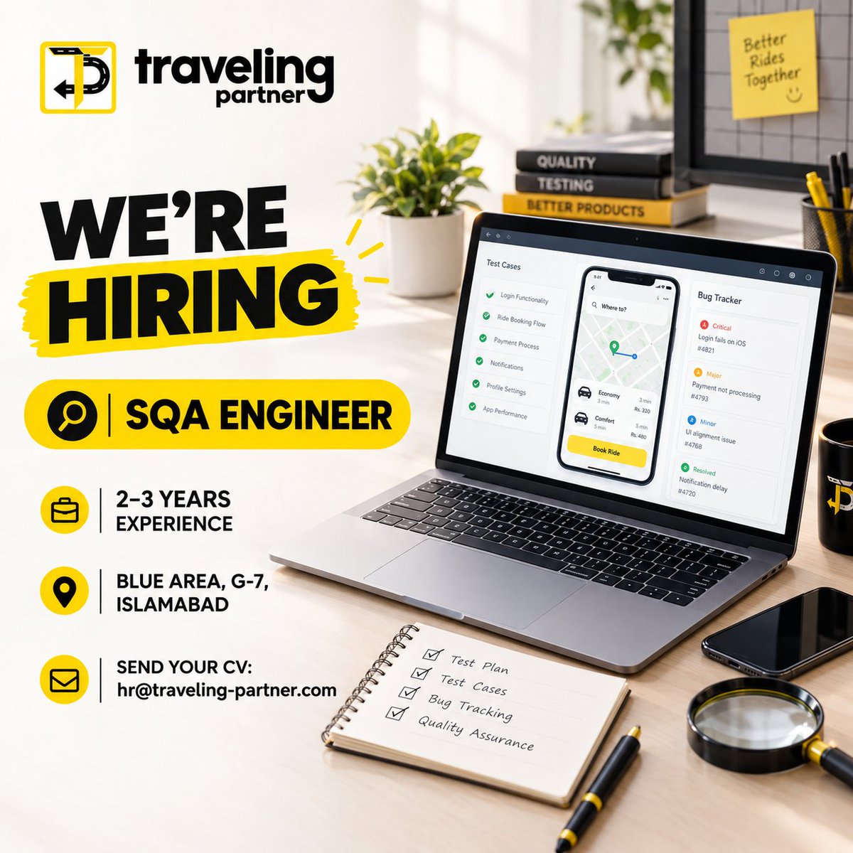 TravelPartnerHQ's tweet photo. WE’RE HIRING SQA ENGINEER 

• Experience with test planning and cases
• Knowledge of functional, regression, smoke, sanity, integration, and usability testing
• Experience testing mobile app and different devices/platforms
• Knowledge of API testing 

#pakistanjobs #hiring https://t.co/di4fwTtNIG