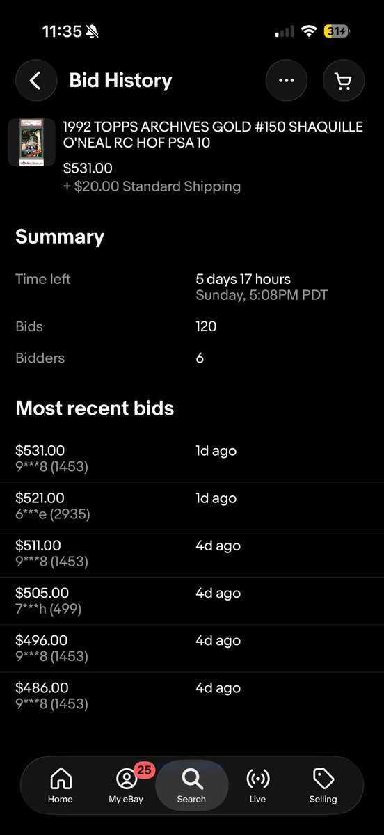 AkowCards's tweet photo. @darrenrovell this is all the same user propping this up (eBay user ending in 1453)

To me this looks more intentional and likely manipulation. 

As much as I love Shaq cards, I’ve noticed quite a bit of this type of strange behavior on some of his auctions. Worth noting! https://t.co/gpEkRjGDcp