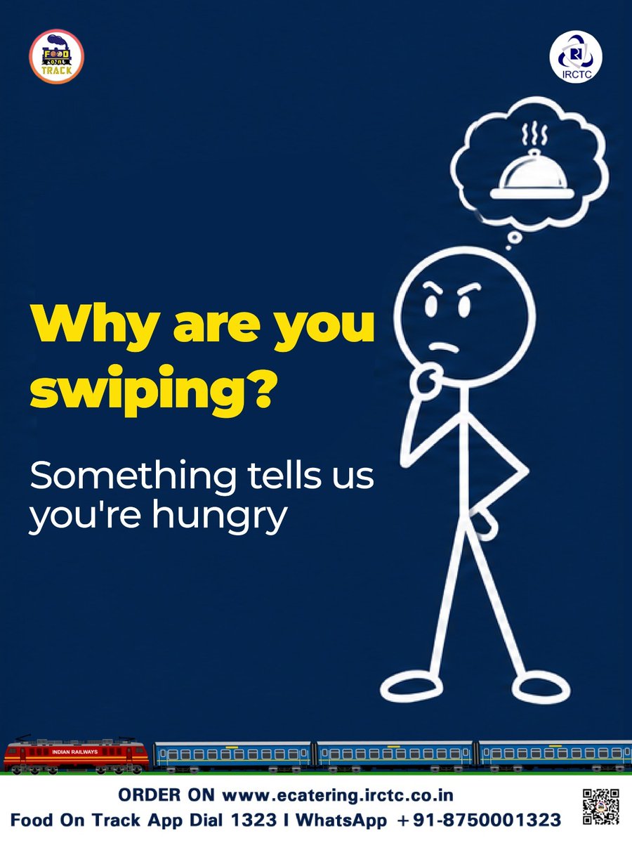 eCateringIRCTC's tweet photo. Some cravings are impossible to ignore, especially when you’re miles away from your favourite food. But being on a train doesn’t mean you have to wait till you reach your destination. With IRCTC eCatering, you can choose from a variety of delicious options and have your meal delivered right to your coach. So, when the craving strikes mid-journey, don’t fight it. Give in, place an order, and let your journey get a whole lot tastier.

Order fresh, hygienic meals from trusted restaurant brands and get them delivered right to your train coach.

🌐 https://t.co/sj0NT7G2Cn
📲 Install #FoodOnTrack app
📞 Call 1323
📱 WhatsApp +91-8750001323