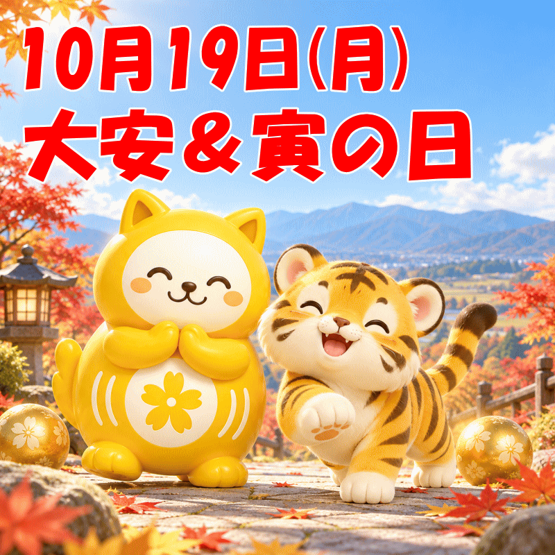 oteteto_com's tweet photo. おはようございます😊

本日10月19日は
🕊️大安 × 🐯寅の日

万事に良い大安と
金運との御縁が深い寅の日が重なる
ダブル吉日です💰

🔗10月の金運吉日カレンダー👇
https://t.co/hMg57aqGuE

二つの吉運を力強く活かし
金運・財運との御縁を高めましょう！

皆さまの財運が高まり
喜びと豊かさが大きく満ちる一日になりますように🙏