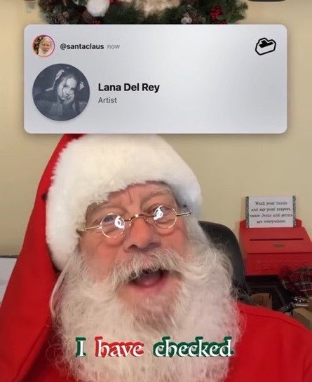 lanasocietybr's tweet photo. Lana Del Rey responde papai noel elogiando sua música e falando que ela estaria na lista de crianças comportadas.

“Obrigado papai noel. Aliás, definitivamente saia da sala de Kintsugi estiver tocando “ https://t.co/LNaQf66L9b