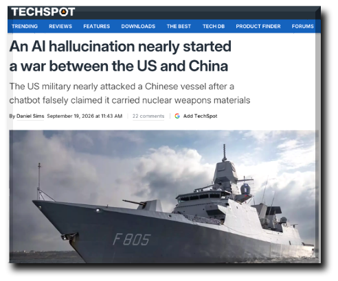 EBrief101's tweet photo. How one should rely on AI 

Sources connected to the US military recently told CNN that the US nearly moved to intercept a Chinese vessel in the Middle East this spring based on false intel from an AI-assisted report. The report was based on an inaccurate chatbot response that identified the ship as carrying materials for a nuclear weapons program.
