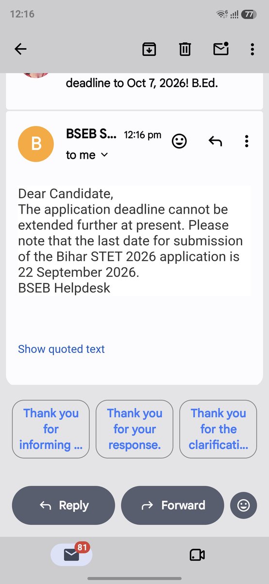 guptajixm's tweet photo. @mkrtiwari_bjp URGENT: Extend #BiharSTET deadline to Oct 7, 2026! B.Ed. Part-2 is clear, waiting on Part-1/re-appear results due to university delay. Today (22nd Sept) is last date. Save our careers! 🙏
​@samrat4bjp @mkrtiwaribjp @officialbseb #BSTET https://t.co/eEtEvrpYY7