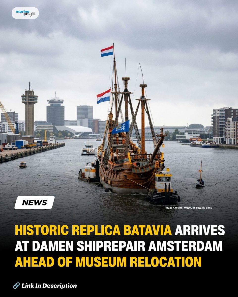 MarineInsight's tweet photo. Historic Replica Batavia Arrives At Damen Shiprepair Amsterdam Ahead Of Museum Relocation
Read Full News Here ๐ https://t.co/1zDtjXMl5R
#Batavia #Amesterdam #News #shipyard #dryDock #Shipping #Maritime #MarineInsight #Merchantnavy https://t.co/3BXAgqeRYa