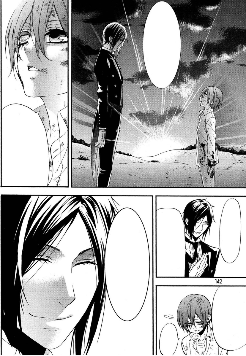 BL_Black_Butler's tweet photo. セバスチャン、自分に犬の名前つけたことをいつもあれこれ言ってくるの可愛いけど、別にそんな拗ねなくてもよくない？（ｗｗｗｗｗｗｗ）

弟シエルが悪魔に「セバスチャン」って名前をつけた表面的な理由はまあ明らかではある
単に恥かかせたかったんだよね😂 ホモソーシャルなマウンティング、マウンティング
でも私はやっぱり、シエル本人は意識してなかったとしても、その名前にはそれ以上の記憶がくっついてた可能性があると思ってる

シエルは確かにセバスチャンのことを怖くて苦手だったって覚えてたけど、あの犬についての最後の記憶はそれじゃないんだよね
惨劇の日、セバスチャンが現れた瞬間、セバスチャンはただそこにいるだけでシエルの恐怖を和らげてくれたことがあった（私ここほんとにほんとにほんとに大好き……）
で、そのあと間もなくシエルは家も両親もあの犬も兄も全部失うわけだけど……

その直後にまた、大きくて黒くて怖い存在が現れて、シエルはその存在に自分が失った世界の名前をひとつ与えたわけじゃん🥹🥹
犬飼ってる人ならわかると思うけど、犬の名前って別にただの侮辱の意味しか持ってないわけじゃないんだよ
なんだかんだ犬だって家族なんだよ……
だから「セバスチャン」って名前には、意識的な侮辱と一緒に、ひとりになった時にそばにいてくれる強い存在っていう記憶も〜無意識に重なってた可能性がある、っていう解釈……

だからシエルがセバスチャンに求めたものには、言葉になってない要求がもうひとつあったのかもしれない（ちゃっかりしてる、願い事5個もしてる）
あの時みたいに、お前がそばにいれば、もう怖くなくて済むようにしてくれっていう……

こう考えると、「セバスチャン」ってシエルにとって単なる固有名詞じゃなくて、ひとつの役割名なんじゃないかな
怖い世界の中で自分の味方でいてくれる、自分より大きくて強くて、それ自体が怖い存在なのに、だからこそむしろ安心できる存在
犬のセバスチャンがその役割の最初の形で、悪魔のセバスチャンはその関係をもっとずっと完成された形で再現してるように見える

あ〜あまりにも綺麗に使われてる象徴モチーフすぎて、胸のつかえが下りる感じする