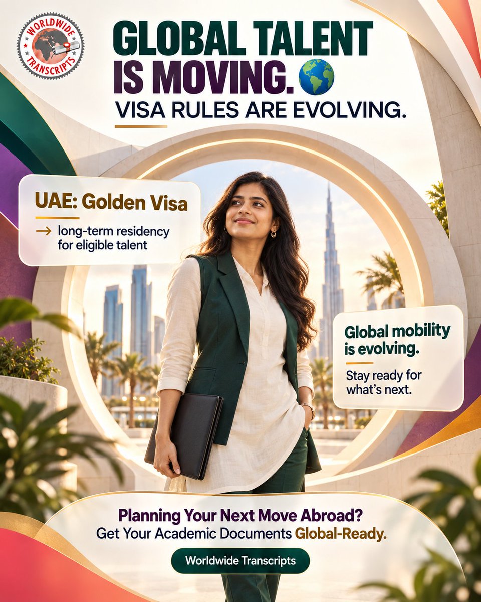 Wwtranscripts's tweet photo. Immigration is getting more targeted.
UAE Golden Visa: up to 10 years for eligible talent, investors &amp; entrepreneurs.
Globally, skills + workforce needs are shaping migration.
2026 takeaway: Be skilled. Be ready. https://t.co/Uc6DErnuhK