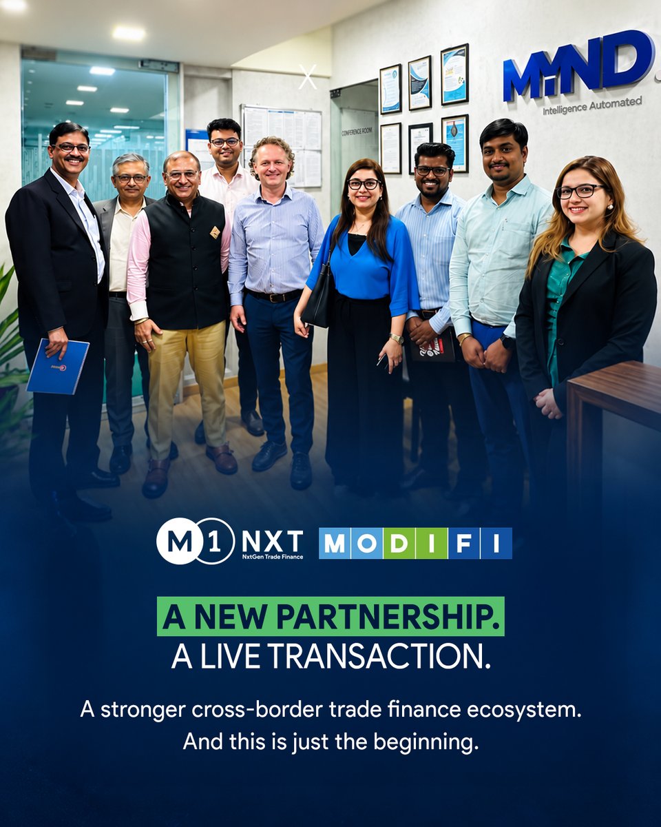 M1Nxt's tweet photo. M1 NXT Γ MODIFI
Our partnership moves from intent to execution with our first transaction successfully completed-strengthening access to cross-border trade finance.
#M1NXT #MODIFI #CrossBorderTrade #TradeFinance https://t.co/0dqiBz1cMa