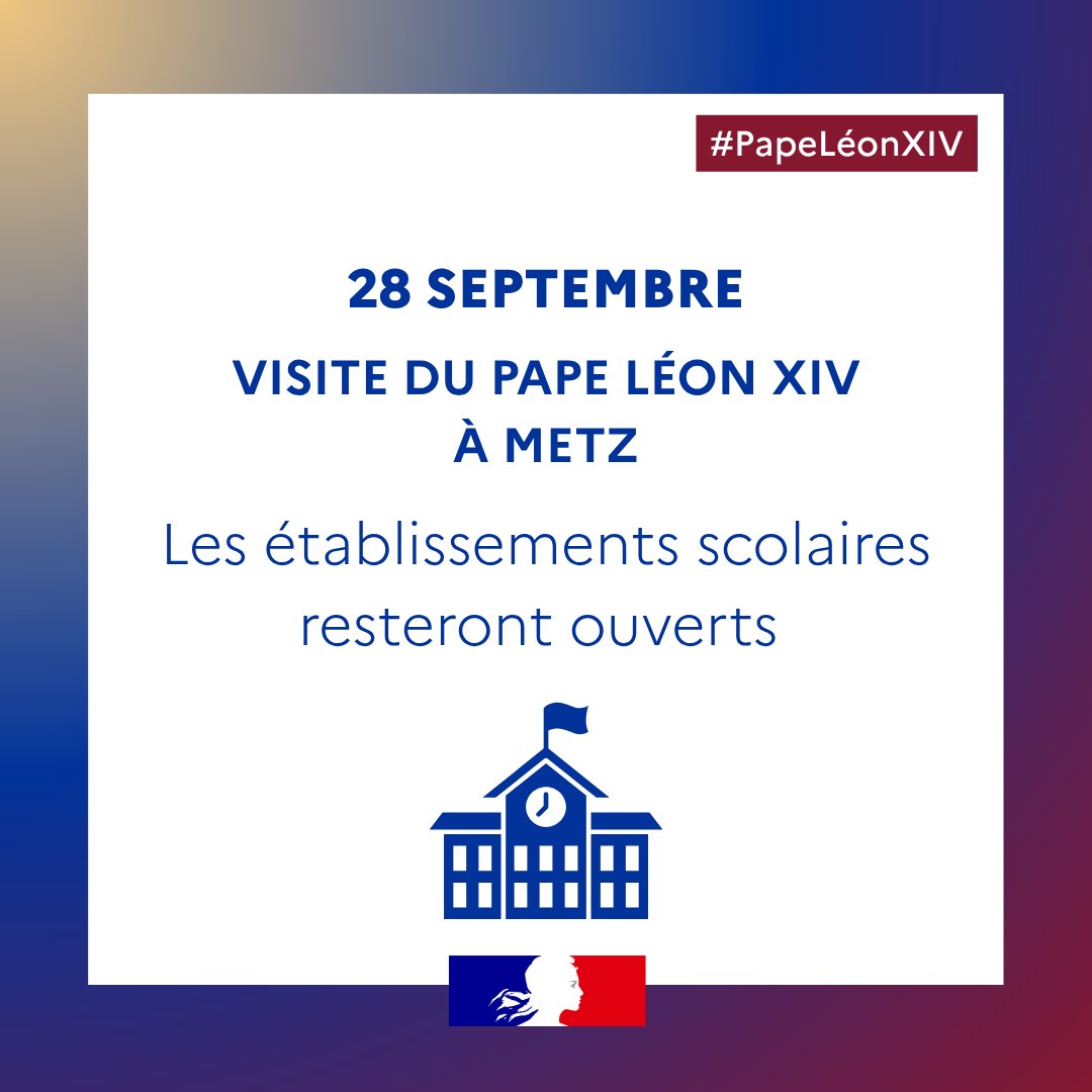 Image de Préfet de la Moselle - #PapeLéonXIVàMetz ⛪ | Écoles : assurer la continuité pédagogique lundi 28 septembre

À l’occasion de