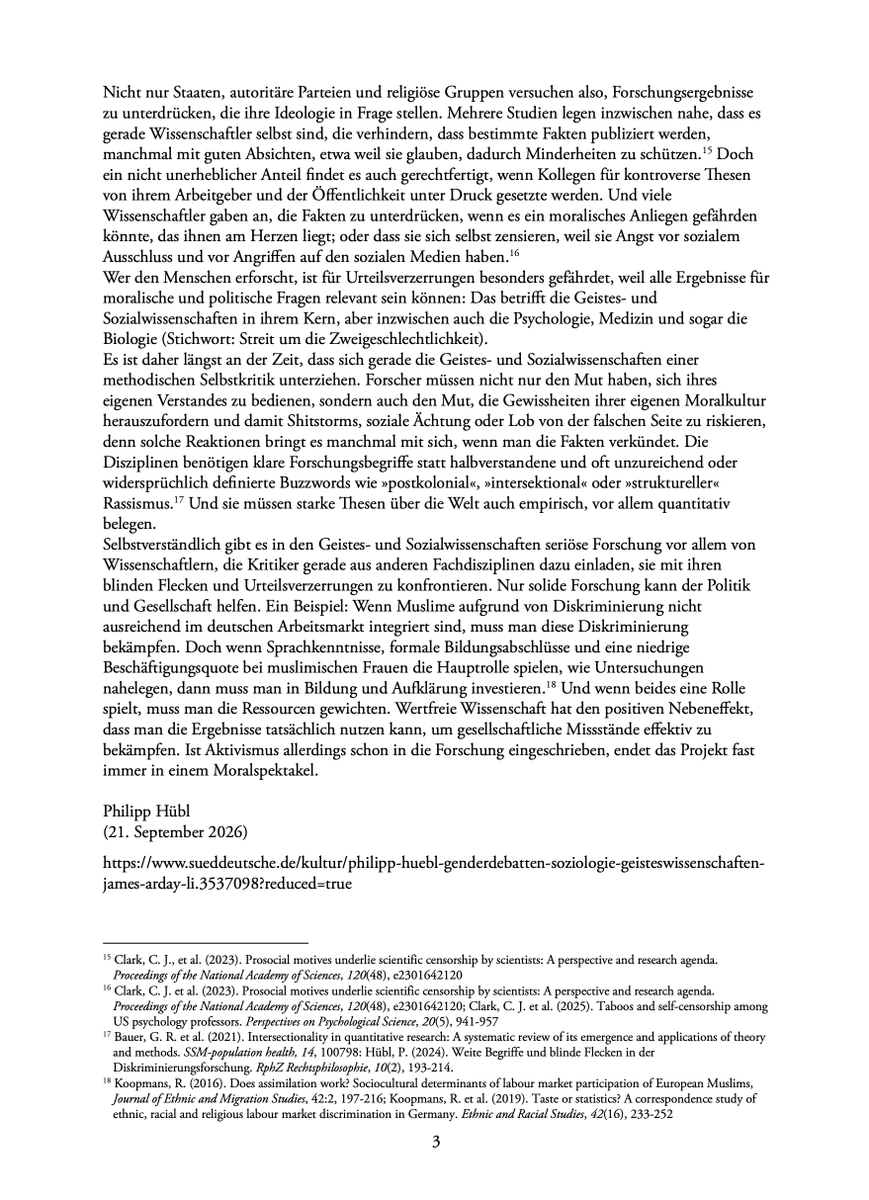 PhilippHuebl's tweet photo. Mein Artikel "Selbstdarstellung contra Wissenschaft" in der @sueddeutsche_de über die Probleme aktivistischer Forschung steht jetzt online. Im Anhang der Text mit Quellen. 

https://t.co/KRLMu0VkqG https://t.co/YOTmrD8KiC