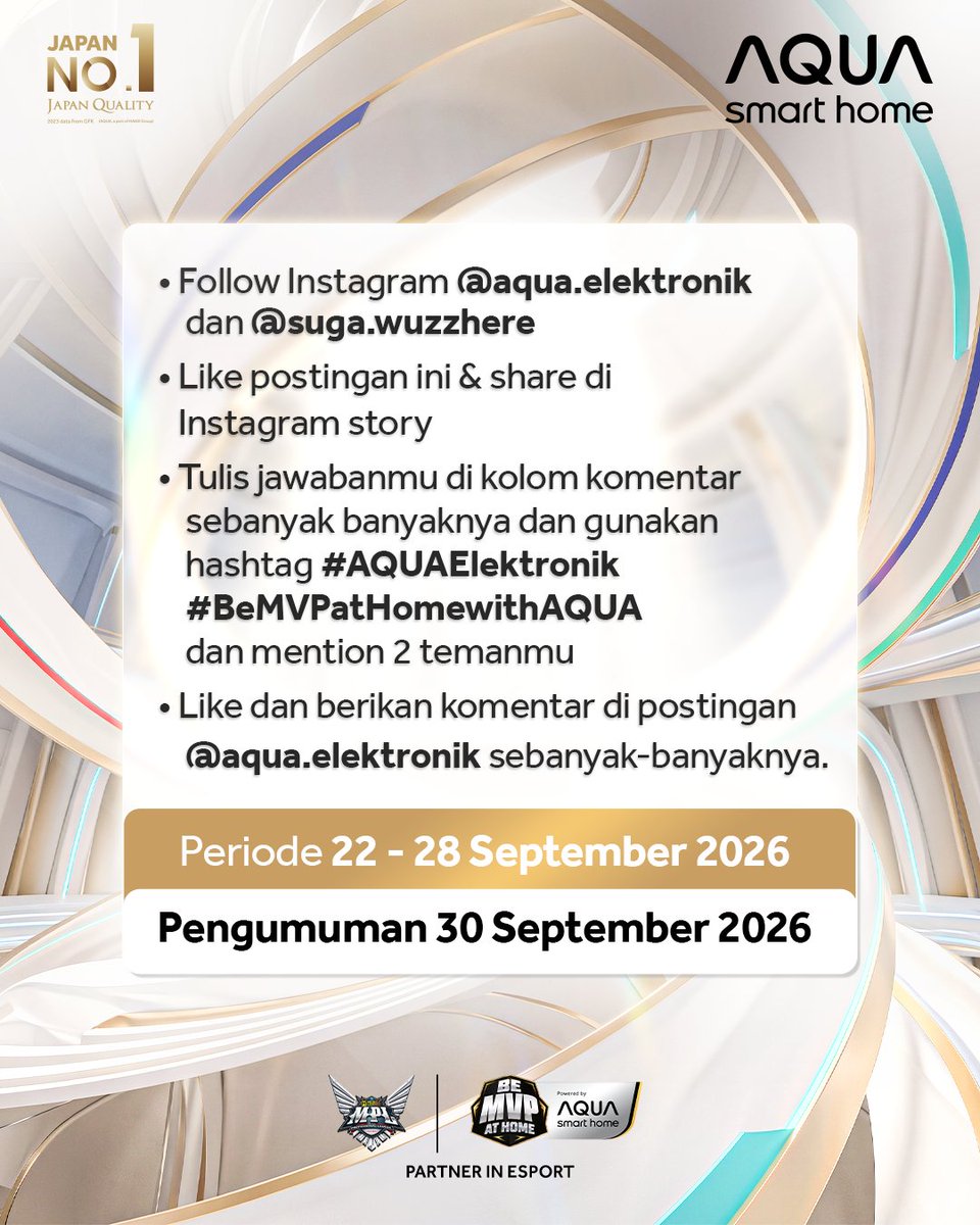 aquaelektronik's tweet photo. PARA PENCARI SUGA, MERAPAT!

Ada berapa SUGA yang tersembunyi di gambar ini? 🔎🎮

Tulis jawabanmu di kolom komentar &amp; menangkan E-Voucher Rp50.000 untuk 5 pemenang! 🎁

📅 22–28  Sept 2026
📢 Pengumuman: 30 Sept 2026 https://t.co/G6y5ey6FoA