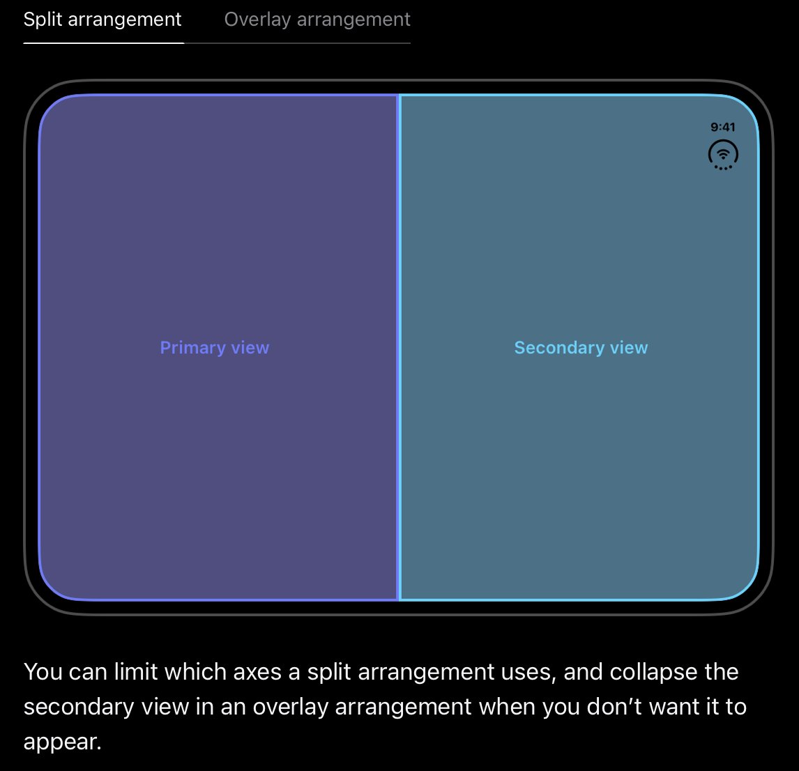 FosiaDesign's tweet photo. Has anyone managed to get arrangementViewStyle(.split) on iPhone Duo to work yet? 

It's mentioned both in the HIG and in this Tech Talk by Apple.
https://t.co/97gTgZN4ja
https://t.co/Yt8kuZNMNJ https://t.co/APtkDujOla