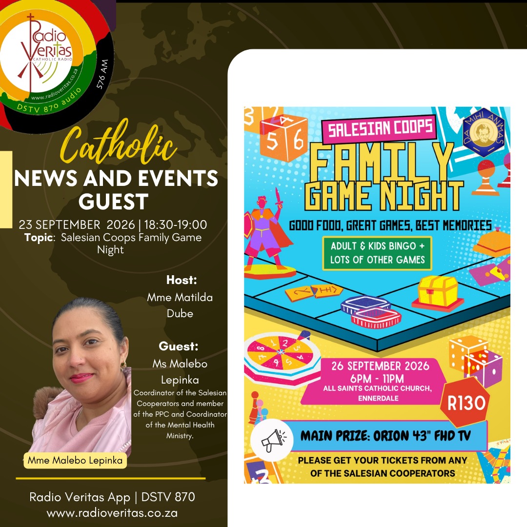 RadioVeritasSA's tweet photo. #RadioVeritasWednesdayProgrammes

#CatholicNewsandEvents with Mme Matilda Dube on #RadioVeritasSA #Dstv870 #RadioVeritasApp

📆23 September 2026 
⏰18:30 - 19:00

#Catholicism #CatholicInspiration #RadioVeritasCatholicism #RVCatholicCommunity #Catholic https://t.co/SqXUkuNDHc