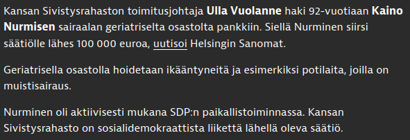 molkoeero's tweet photo. "Tytär kuuli pankkireissusta sattumalta soitettuaan sairaalaan."

"Nurminen kuoli maaliskuussa 2025, noin kuukausi lahjoituksen jälkeen."

Jaa, demarit kävi hakemassa perintörahat parempaan taskuun. 😂

https://t.co/cSr9OJh1ce https://t.co/g0p863EMRk