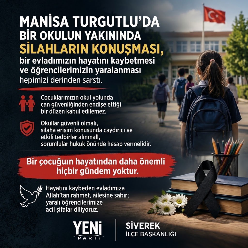 AdnanTuysuzz's tweet photo. Manisa Turgutlu'daki müessef olayda hayatını kaybeden evladımıza Allah'tan rahmet, kederli ailesine sabır, yaralı öğrencilerimize acil şifalar diliyoruz. Sorumlular hesap vermeli, caydırıcı tedbirler derhal alınmalıdır. https://t.co/7NPM24sIfY