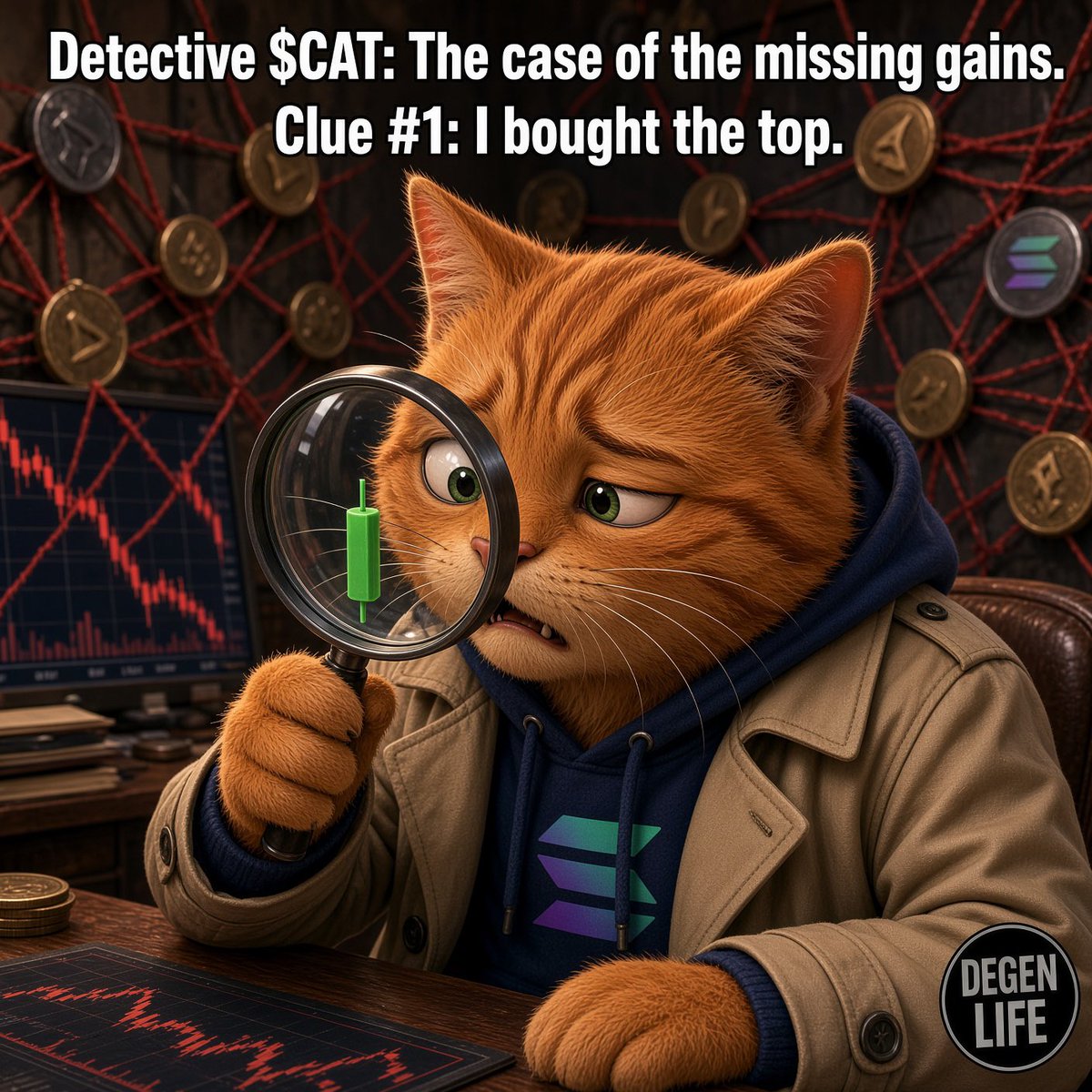 CatSol2026's tweet photo. Detective $CAT on the case of the missing gains.

Clue #1: I bought the top.

Case closed in 4 seconds. https://t.co/sEM6YibDN2