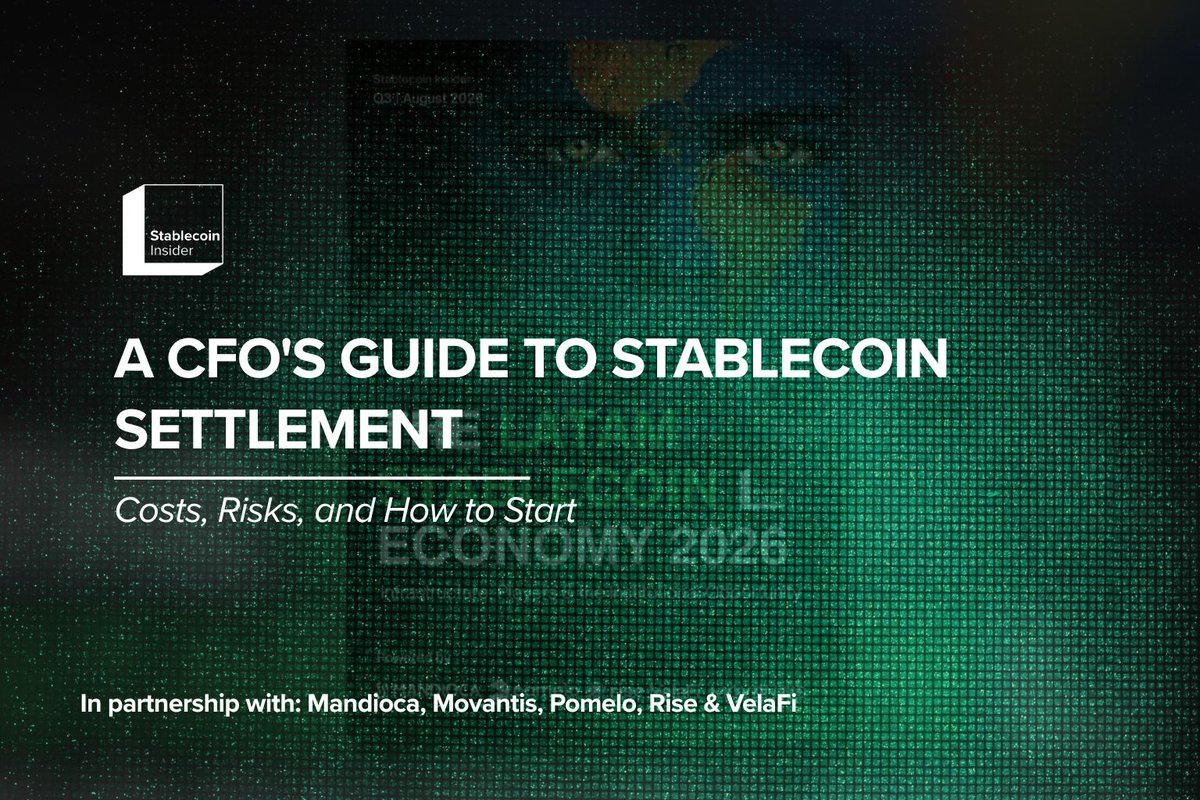 stablecoininfo's tweet photo. A cross-border supplier payment takes 2-5 business days through correspondent banking. On stablecoin rails it settles in minutes, and 41% of businesses using them report savings of 10% or more. 

But the treasurers running these flows say the real win isn't fees, it's working capital: no pre-funded accounts, faster cash conversion, and no crypto on the balance sheet. 

Operator research from Mandioca, @movantis_global, @pomelo_latam, @rise_pay, and @Velafi_global maps the full playbook: the five risks, their mitigations, and a three-step adoption path that starts with a single supplier invoice. 

Read the full breakdown: https://t.co/IRH7KkCfBw