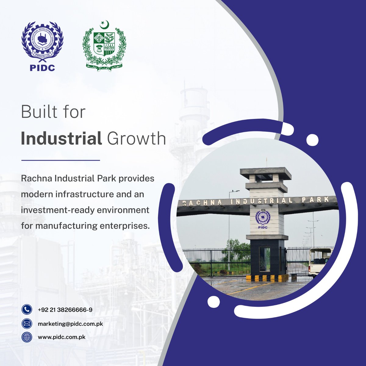 PIDC_Official's tweet photo. A dedicated special economic zone developed by PIDC, equipped to support businesses across the manufacturing sector.

#PIDC #RachnaIndustrialPark #IndustrialDevelopment #Pakistan https://t.co/zLPLeNiy90