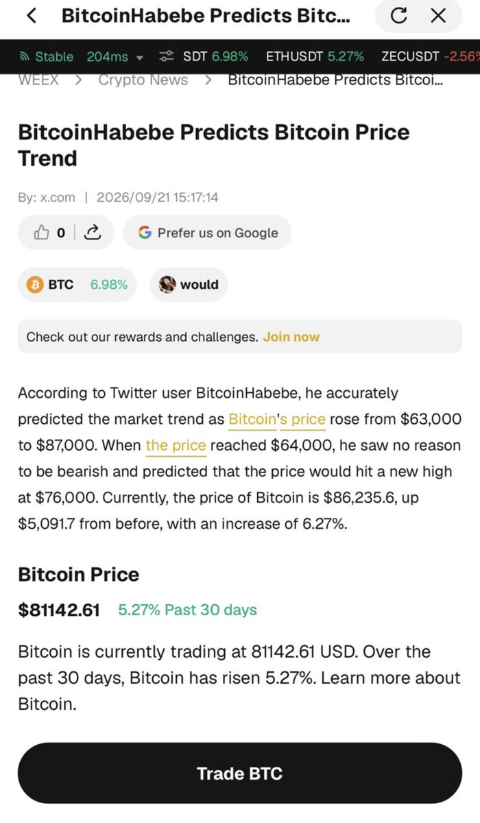 Bitcoinhabebe's tweet photo. When you predict the entire $BTC move so accurately that it makes the actual news. 

•At 63k I said there is ZERO reason to be bearish on Bitcoin & we are going higher✅

•At 76k I said we Bitcoin will reverse from 74k to new highs above 84k$✅

Didn’t share multiple scenarios, didn’t delete posts, & didn’t vague post. Simple strategic next level analysis. 

Know who to follow.