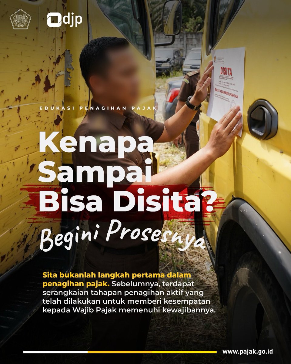 pajakdompu's tweet photo. #KawanPajak pernah dapat info kalau ada yang tiba-tiba dapat kabar kalau aset usahamu disita oleh kantor pajak? Tunggu dulu, penyitaan itu tidak terjadi secara tiba-tiba, lho!

Proses penyitaan bukanlah langkah pertama dalam penagihan pajak. https://t.co/Djth3bBSKY