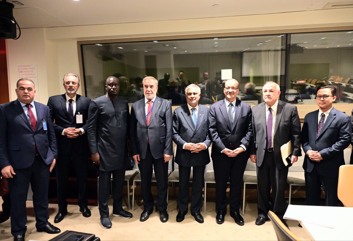 ForeignOfficePk's tweet photo. At the meeting of the OIC Committee of Six on Palestine on the sidelines of the 81st session of the United Nations General Assembly, Deputy Prime Minister/Foreign Minister Senator Mohammad Ishaq Dar @MIshaqDar50 reaffirmed Pakistan's unwavering solidarity with the Palestinian people.

He expressed serious concern over the situation in Gaza and the West Bank and appreciated the mediation efforts of the United States, Egypt, Qatar, and Türkiye towards advancing the implementation of the Comprehensive Plan to End the Gaza Conflict, as endorsed by UN Security Council Resolution 2803.

The DPM/FM strongly condemned continued Israeli violations at Al-Aqsa Mosque/Al-Haram Al-Sharif. He also expressed concern over illegal settlement activity, settler violence, and annexationist measures in the West Bank, including East Jerusalem, and called for renewed and coordinated diplomatic action by the OIC.

The DPM/FM stressed the need for full and faithful implementation of the Gaza Peace Plan and Security Council Resolution 2803. 

He said reconstruction and governance arrangements in Gaza should remain Palestinian-led, with a central role for the Palestinian Authority, and called for accountability for violations of international law and international humanitarian law.

He reiterated Pakistan's support for the establishment of an independent, sovereign, and contiguous State of Palestine on the basis of the pre-1967 borders, with Al-Quds Al-Sharif as its capital, and for Palestine's full membership of the United Nations.

#UNGA2026