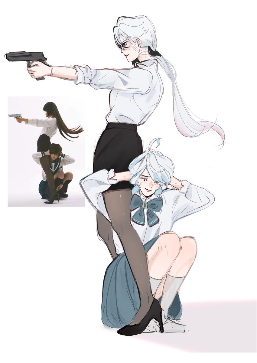 FronJuice's tweet photo. Bang bang 💥 #Arlefuri #genshin #arlechinno #furina https://t.co/LxpzRcAJZC
