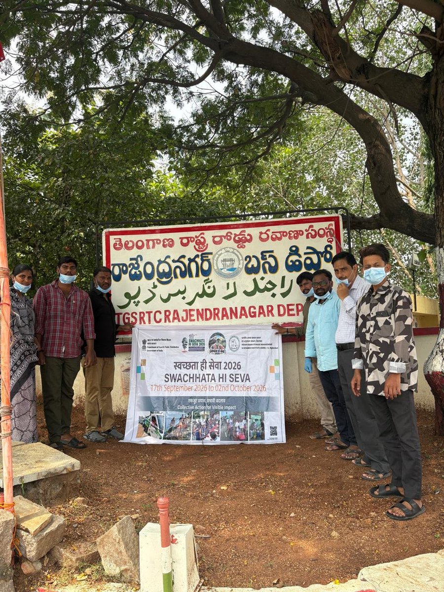 OfficerC1869's tweet photo. Swachhata Hi Seva 2026 – Day 04
As part of Swachhata Hi Seva 2026, IGMRI, Field Station, Hyderabad organised a Cleanliness Drive at Rajendranagar Bus Stand to promote cleanliness, public hygiene and responsible waste management.
@fooddeptgoi @igmrihapur https://t.co/JKfUmCzIjr