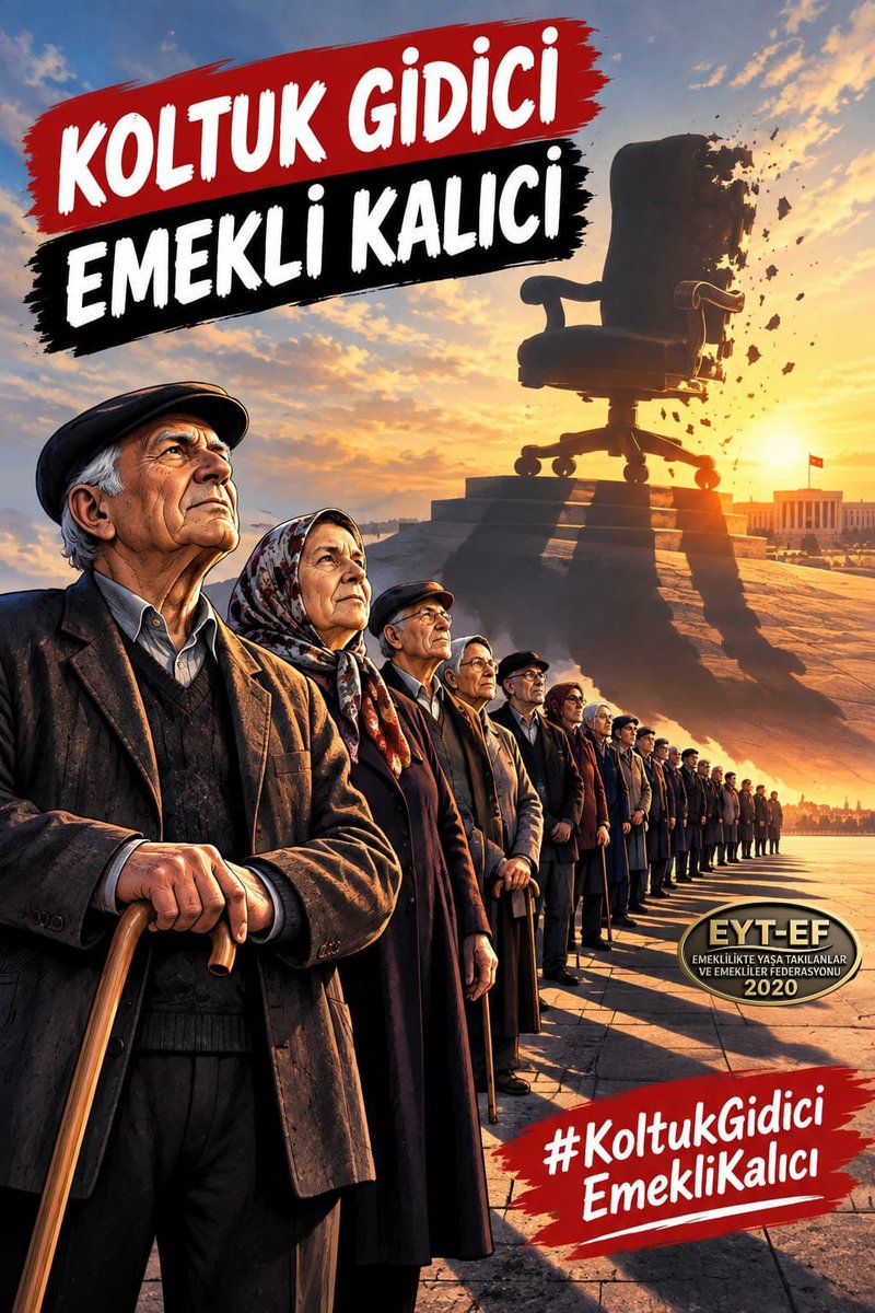 EytEmeklilerFed's tweet photo. EMEKLİ
👇
#KoltukGidiciEmekliKalıcı

Emekliyi yoksulluğa ve çaresizliğe mahkûm edenler şunu iyi bilsin:

Hiçbir koltuk milletin iradesinden büyük değildir.

Yaşatılanların hesabı sandıkta sorulur.

Koltuk gidici, #Emekli kalıcı.

#5000KısmiyeKalıcıçözüm
@RTErdogan
@isikhanvedat https://t.co/UGDurPEtfz