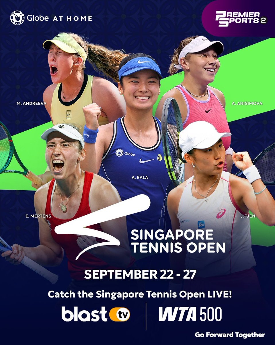 enjoyGLOBE's tweet photo. Are you ready to #RallyTheRoar? 🔥🎾
Catch your favorite players go head-to-head at the 2026 #SGTennisOpen, this September 22–27!
LIVE & FREE on @blasttvph, powered by #GlobeATHOME. 💙
#GoForwardTogether https://t.co/V9ulOD1io1